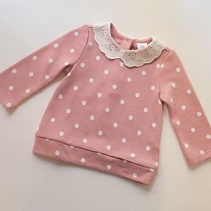 NWOT Baby GAP Pink Cotton Terry Polka Dot Top w Eyelet Collar 6-12m